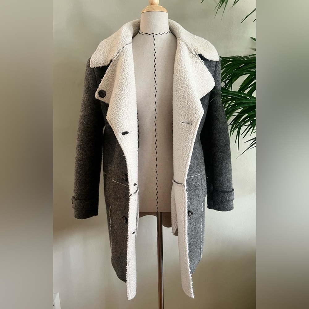 ZARA Grey Wool Blend Teddy Sherpa Coat | Size S